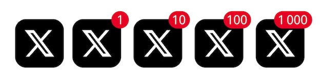 X iconos de la aplicación de Twitter con nuevas notificaciones de mensajes