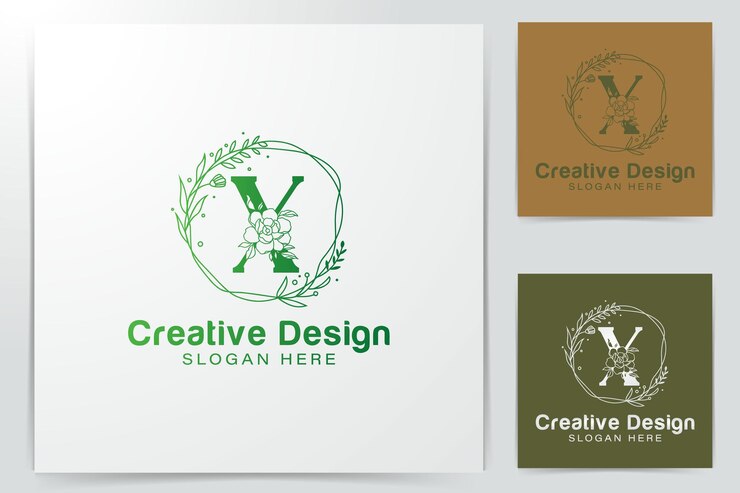 Vector x letra natural floral elegante estilo de gradiente decorativo plantilla de diseño de logotipo para la identidad corporativa de marca