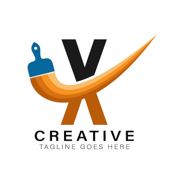 X La letra del pincel del logotipo Alfabeto X El icono del negocio de pintura de la casa