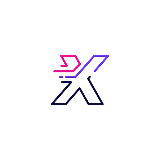 X letter dash minúsculas tecnología digital rápido entrega rápida movimiento línea contorno monoline azul logo vector icono ilustración