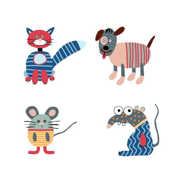 XAAnimales de dibujos animados con motivos geométricos