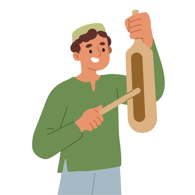 Vector xavector ilustración de un joven golpeando un instrumento sonoro hecho de bambú y madera