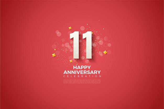 XI Aniversario con números 3d en relieve sobre un fondo rojo.