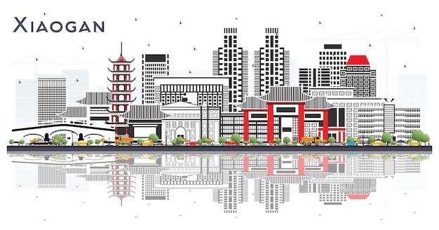 Xiaogan China City Skyline con edificios de color aislados en blanco Concepto de viajes y turismo de negocios con arquitectura histórica y moderna Paisaje urbano de Xiaogan con puntos de referencia