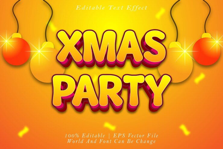 Vector xmas party efecto de texto editable estilo de gradiente en relieve 3d