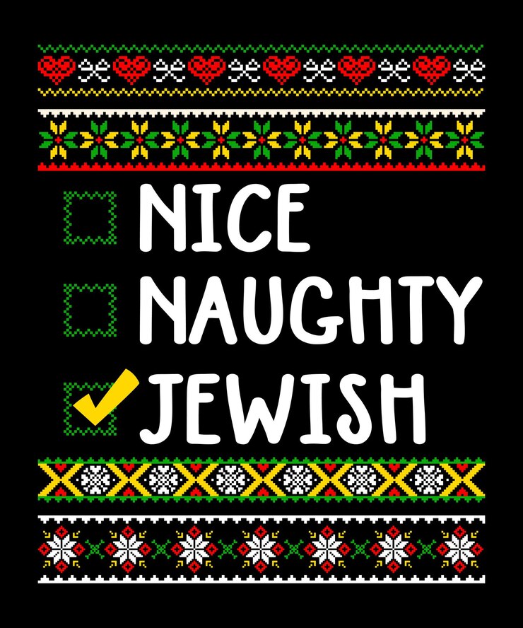 Xmas Pattern Nice Naughty Jewish Feliz Navidad plantilla de impresión de camisa de tipografía