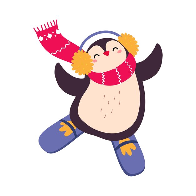Xmas Penguin Personaje de dibujos animados Feliz Navidad y Feliz Año Nuevo Ilustración vectorial de estilo de dibujo animado