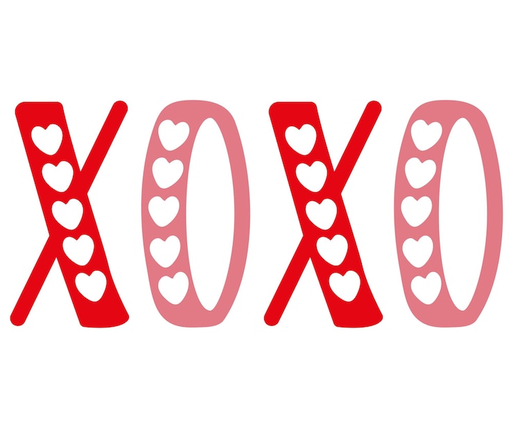 Vector xoxo abrazos y besos pincel letras y corazón sobre un fondo blanco ilustración vectorial