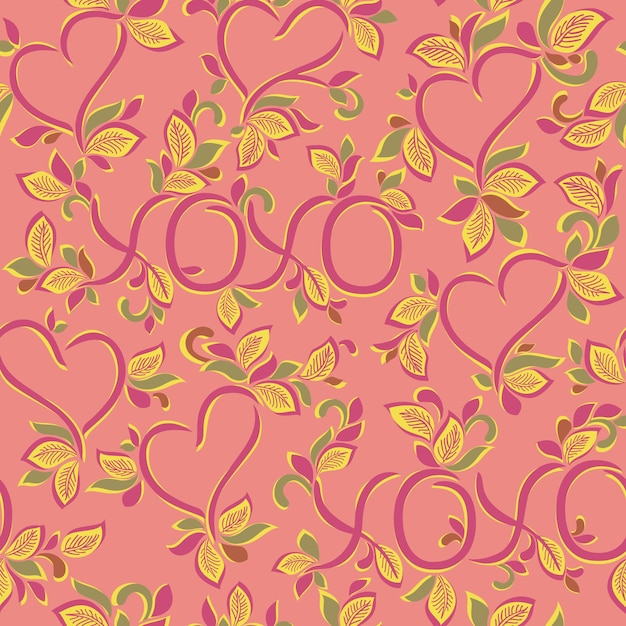 Vector xoxo amor corazón floral natural adornado de patrones sin fisuras