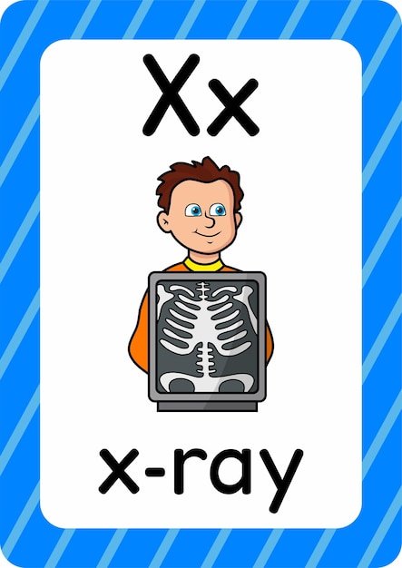 Xray vector aislado sobre fondo blanco letra x flashcard xray dibujos animados