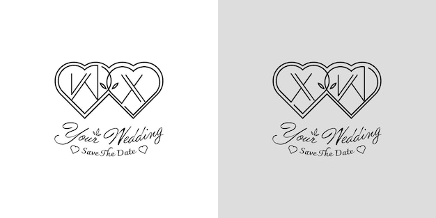 XW y WX Logotipo de Cartas de Amor de Boda para parejas con las iniciales W y X