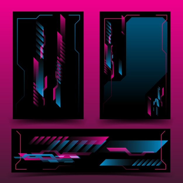 y2k 2000s scifi cyberpunk retrofuturista conjunto de plantillas de diseño tablero de instrumentos para aplicación uxui ilustración vectorial 2d