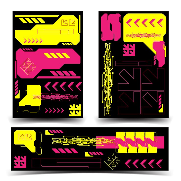 Vector y2k 2000s scifi cyberpunk retrofuturista conjunto de plantillas de diseño tablero de instrumentos para aplicación uxui ilustración vectorial 2d