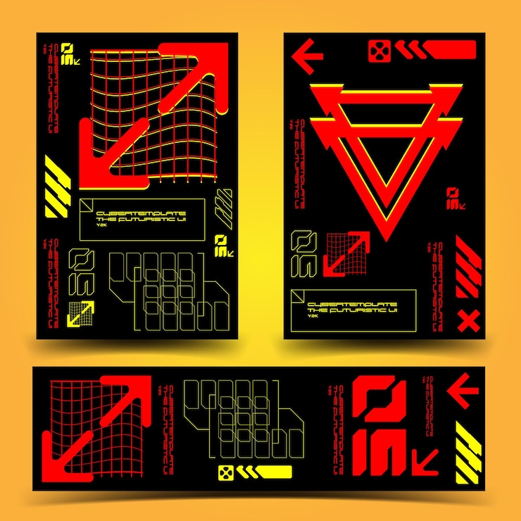 Vector y2k 2000s scifi cyberpunk retrofuturista conjunto de plantillas de diseño tablero de instrumentos para aplicación uxui ilustración vectorial 2d