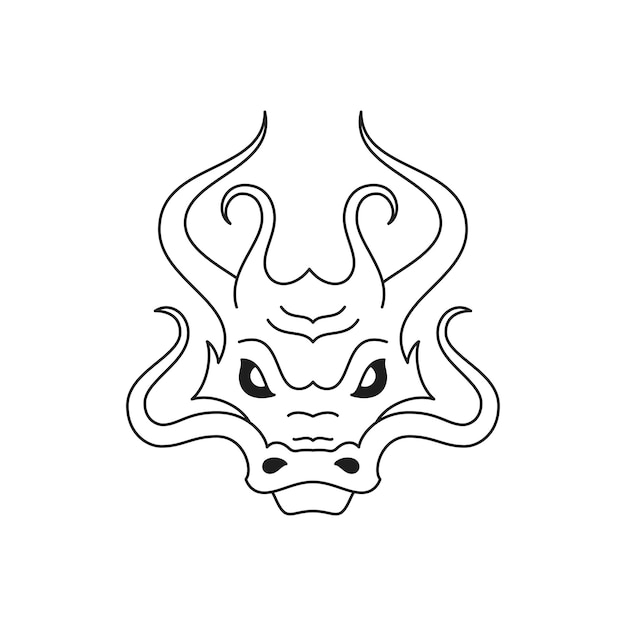 Y2K cabeza de dragón chino retrato de reptil antiguo línea monocromática vector de icono retro groovy