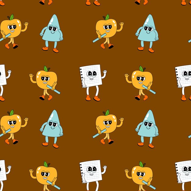 y2k escuela groovy patrón sin costuras patrón infantil con suministros escolares y elementos y2k