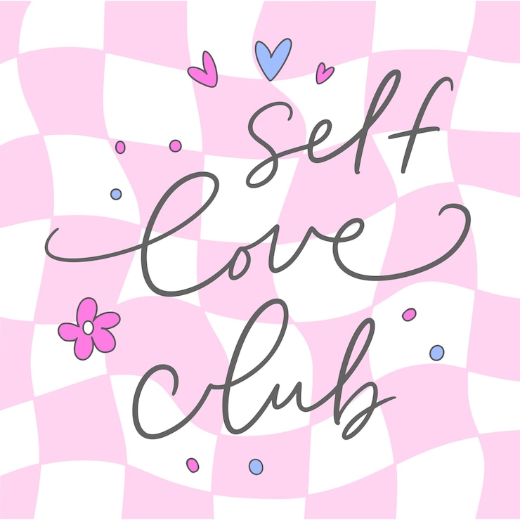 Vector y2k glamour girly póster kawaii caligrafía eslogan del club de amor propio en el estilo trendy de los años 2000
