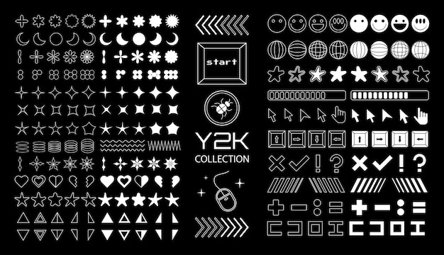 Y2K gran colección de símbolos e iconos vectoriales Conjunto de generación de la década de 2000 Símbolos de manía retro