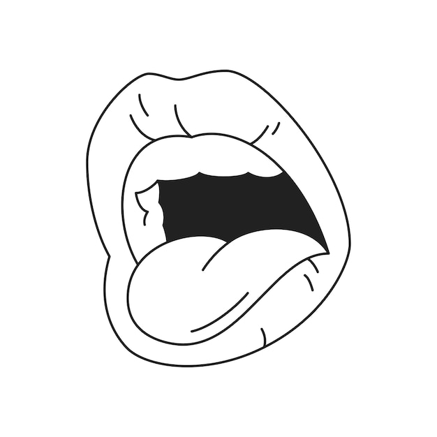 Y2K mujer gritando boca abierta labios contorno icono negro vector ilustración plana