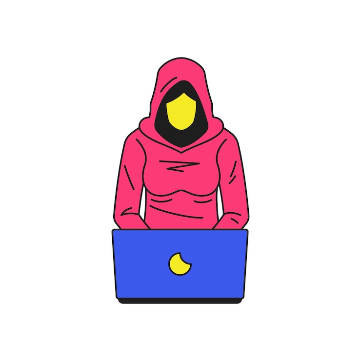Vector y2k mujer hacker usar portátil juegos en línea personaje de dibujos animados icono groovy vector ilustración plana mujer contemporánea navegar por internet ciberespacio en computadora pegatina para impresión de camiseta