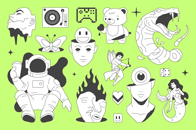 Y2K psicodélico retro groovy línea icono concepto de arte pop contemporáneo ilustración plana vectorial