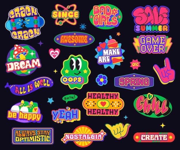 Y2K retro funky groovy pegatinas y etiquetas parche