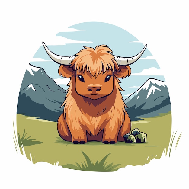 Yak en el prado Ilustración vectorial de un animal de granja