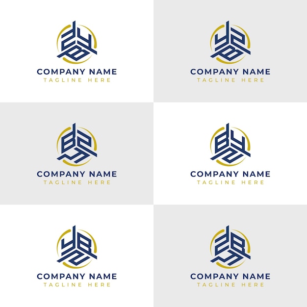 YBZ YZB BYZ BZY ZYB ZBY Hexagonal Technology Letters Logo Set Es adecuado para cualquier negocio