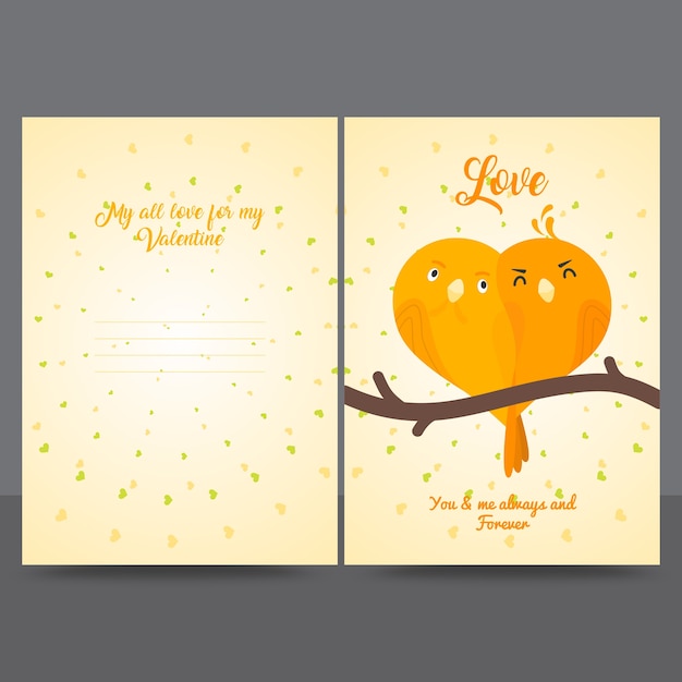 Yellow birds love valentine greeting card plantilla de diseño