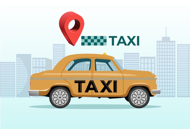 Yellow Taxi with GPS Pin Vector Urban Transport Design