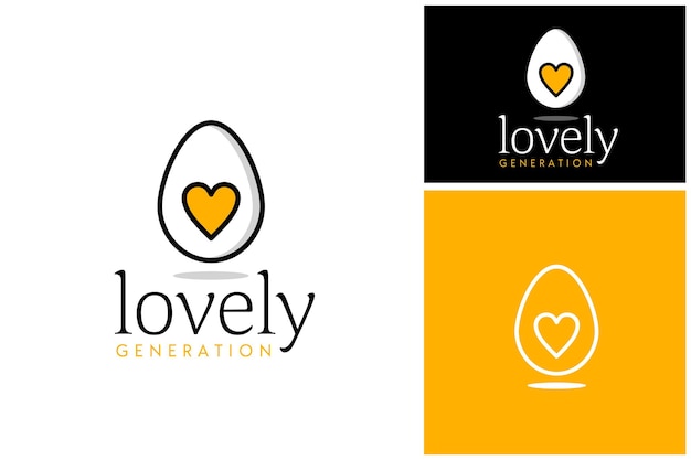 Yema de huevo de pollo de pájaro de garabato lindo artístico con amor de corazón para bebé recién nacido diseño de logotipo