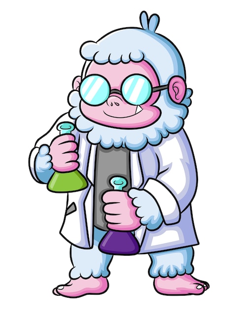 El yeti científico está haciendo el veneno en el laboratorio de ilustración.