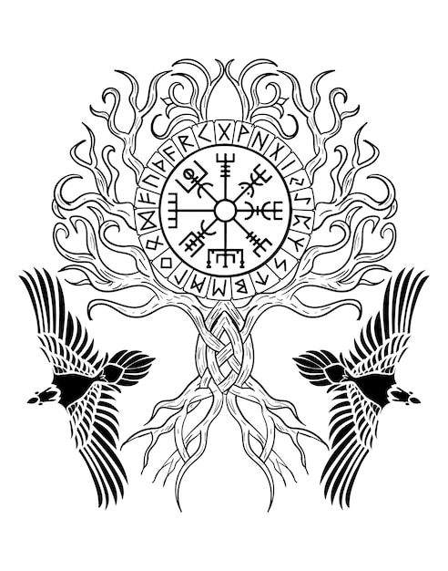 Yggdrasil el árbol de la vida Vikings símbolo Odinwith futhark runas 04