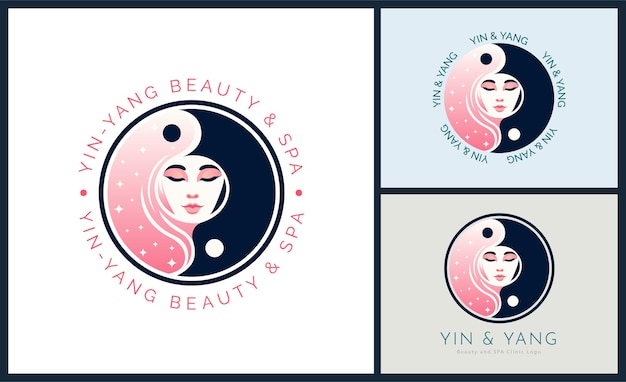 Vector yin y yang mujer rostro belleza estética salón spa diseño de plantilla de logotipo para marca o empresa