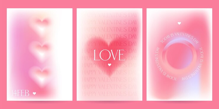 Vector yk a banderas conjunto gradiente rosa amor corazón elementos borrosos formas de valentín gráfico desenfocado