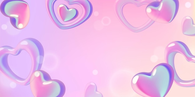 Yk gradiente corazones fondo con d holográficas formas de amor abstracto y efecto bokeh
