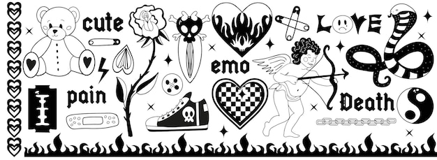 Yk s pegatinas estéticas góticas emo grunge negro elementos artísticos del tatuaje y lema conjunto sombrío punk rock