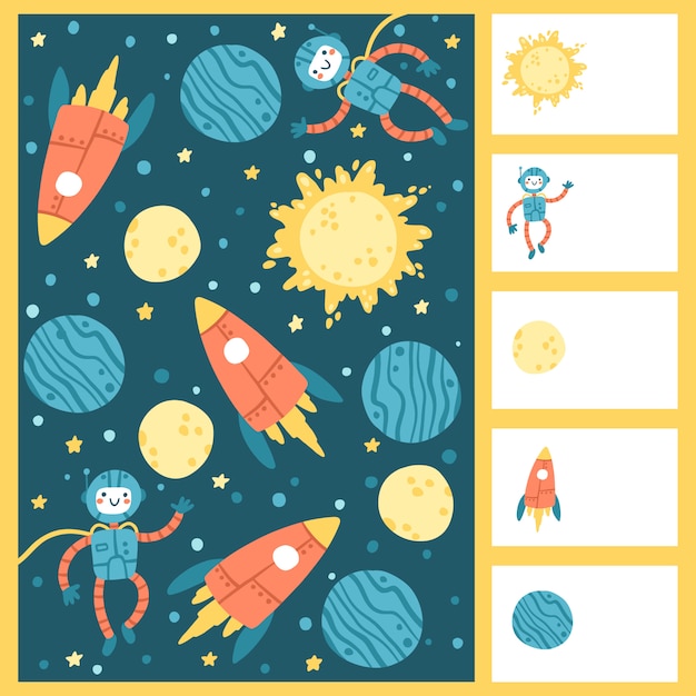 Yo juego espía. Space Educational Maze Puzzle Games, adecuado para juegos, impresión de libros, aplicaciones, educación. Ilustración de dibujos animados simples divertidos sobre un fondo blanco