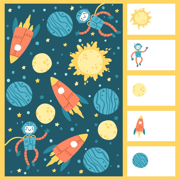 Yo juego espía. space educational maze puzzle games, adecuado para juegos, impresión de libros, aplicaciones, educación. ilustración de dibujos animados simples divertidos sobre un fondo blanco