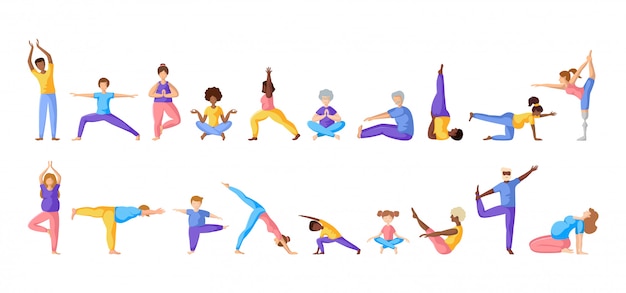 Vector yoga diferentes personas