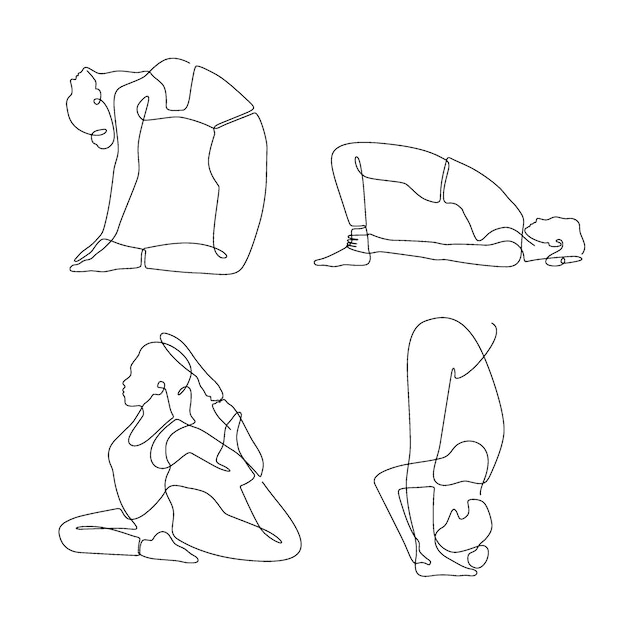 Yoga elegante y ejercicio en estilo de arte de una línea Arte de línea continua en minimalista para diseño de logotipo