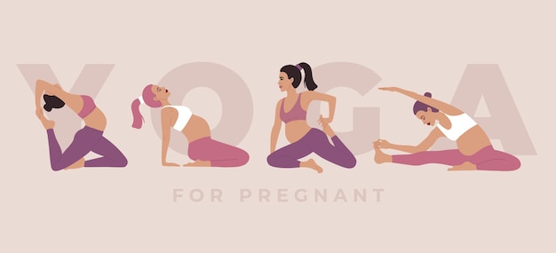 Yoga para embarazadas, conjunto de niña realizando ejercicios físicos y diversas posiciones