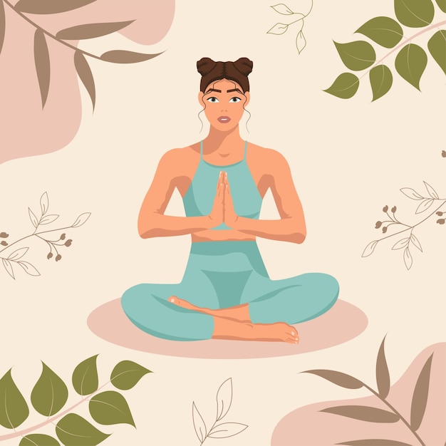 Yoga mujer meditar en posición de loto ilustración vectorial