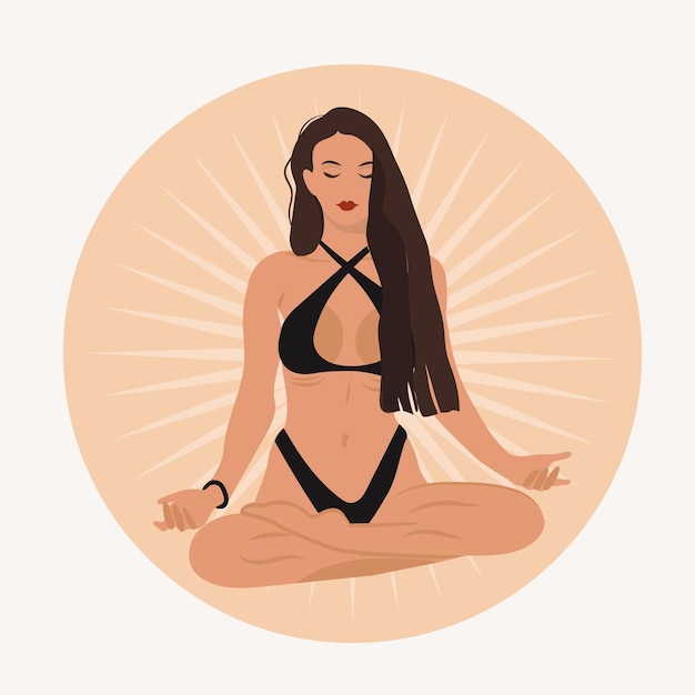 Yoga con una niña un personaje sin rostro haciendo yoga clases de entrenamiento en línea ilustración vectorial en casa