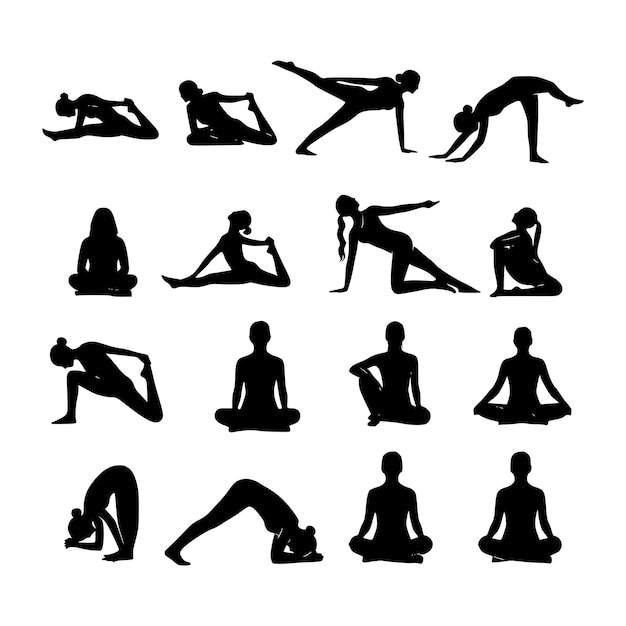 yoga pose silhouette vector set black and white illustration