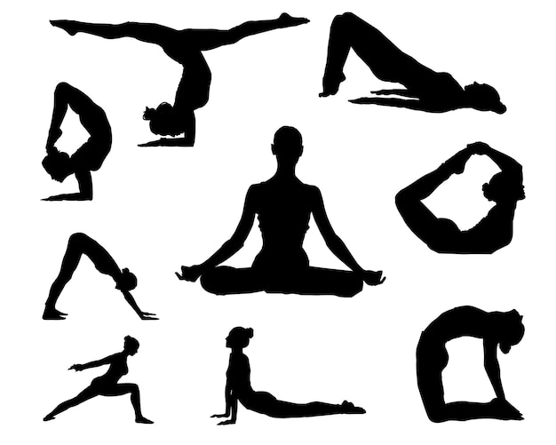 Yoga Poses Silhouettes Vector Illustration
