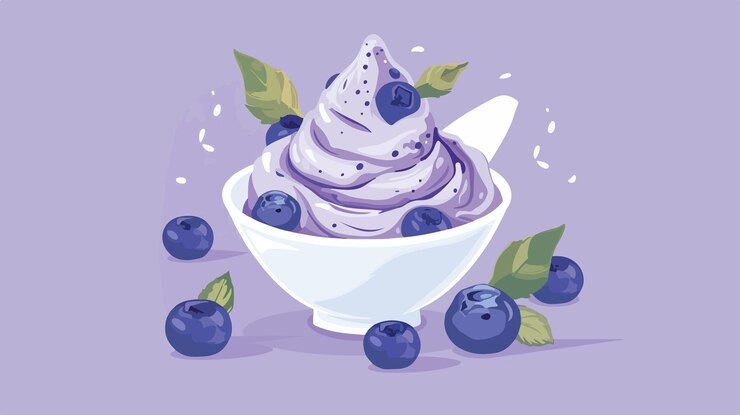 Vector yogur de arándanos frescos saludable delicioso postre de verano