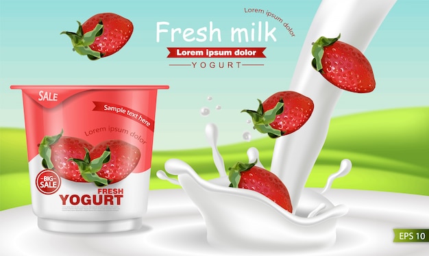 Yogur de fresa realista maqueta