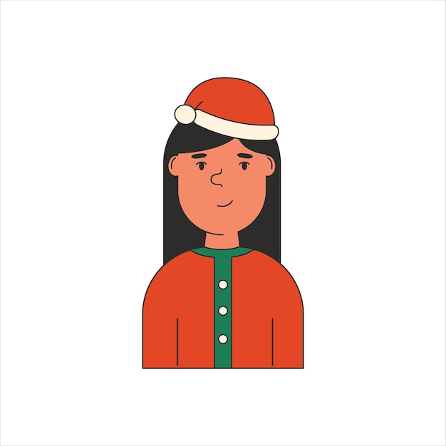 Yong girl christmas avatar Sonriente personaje femenino conxASanta Clause hat Retrato de cabeza alegre Ilustración vectorial plana aislada en fondo blanco