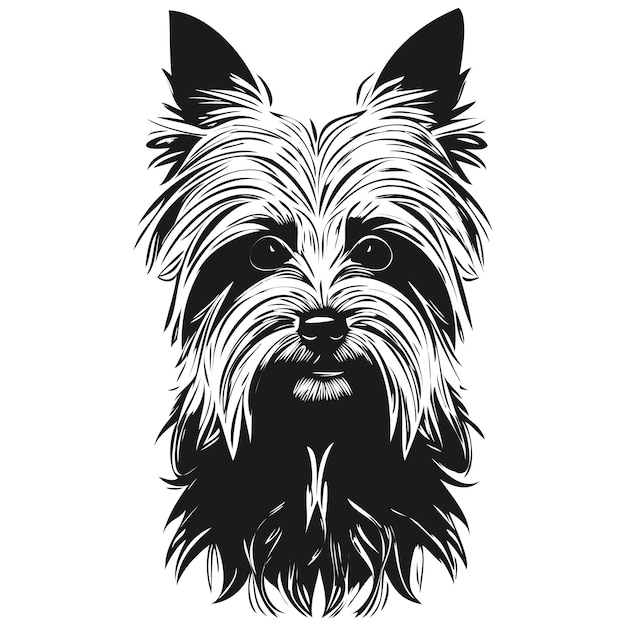 Yorkshire Terrier perro dibujado a mano línea arte vector dibujo blanco y negro logo mascotas ilustración